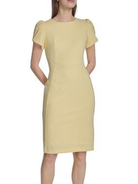 NWT! Pretty yellow CALVIN KLEIN Tulip Sleeve Sheath Dress